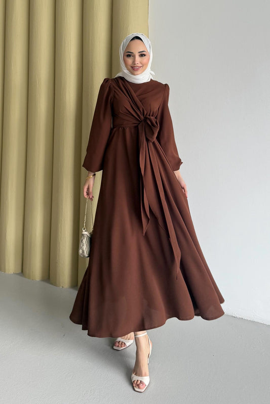 Bağlamalı Elbise Acı Kahverengi