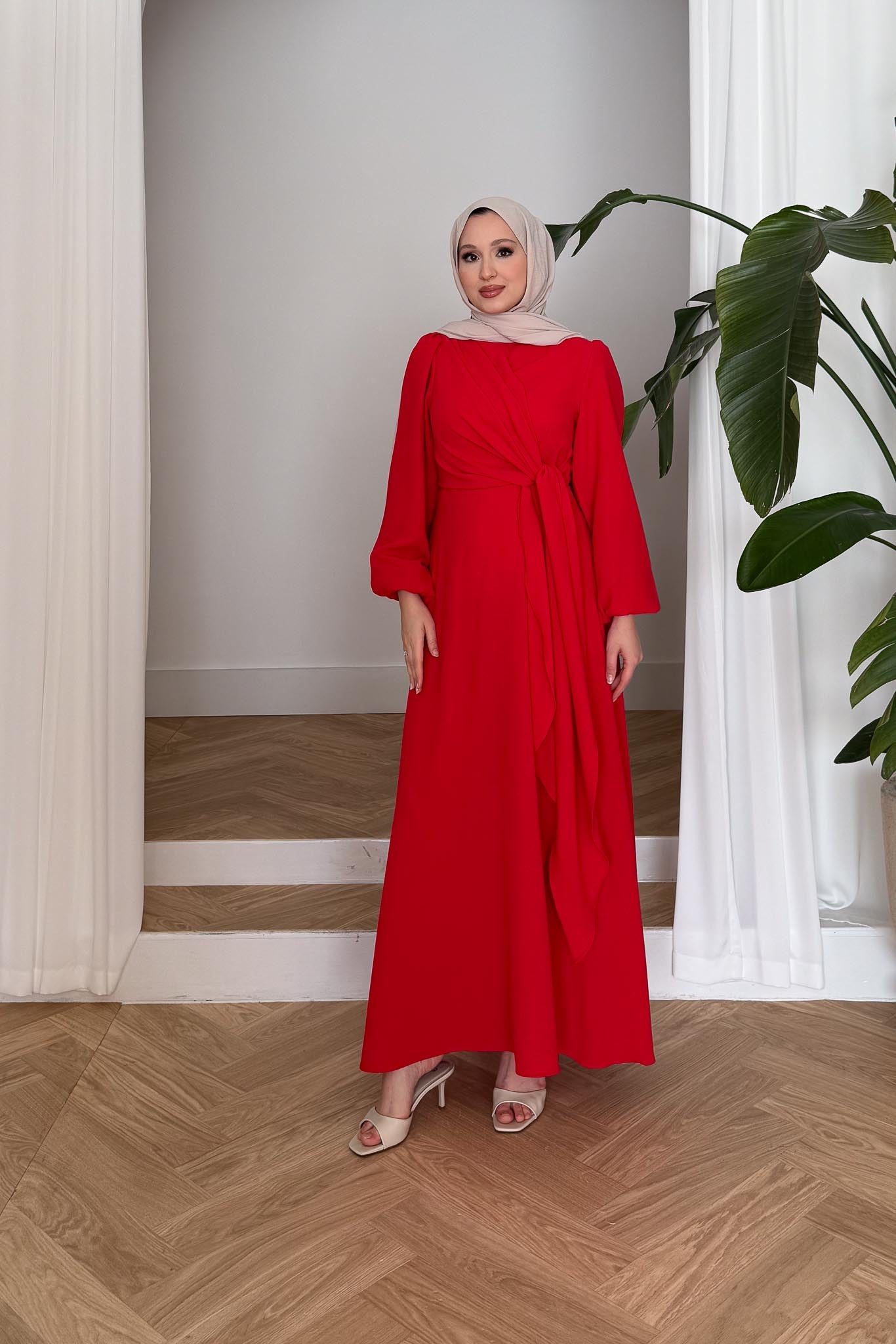 Bağlamalı Elbise Kırmızı