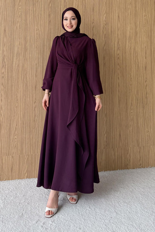 Bağlamalı Elbise Mürdüm