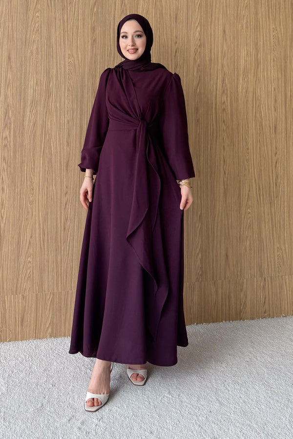 Bağlamalı Elbise Mürdüm