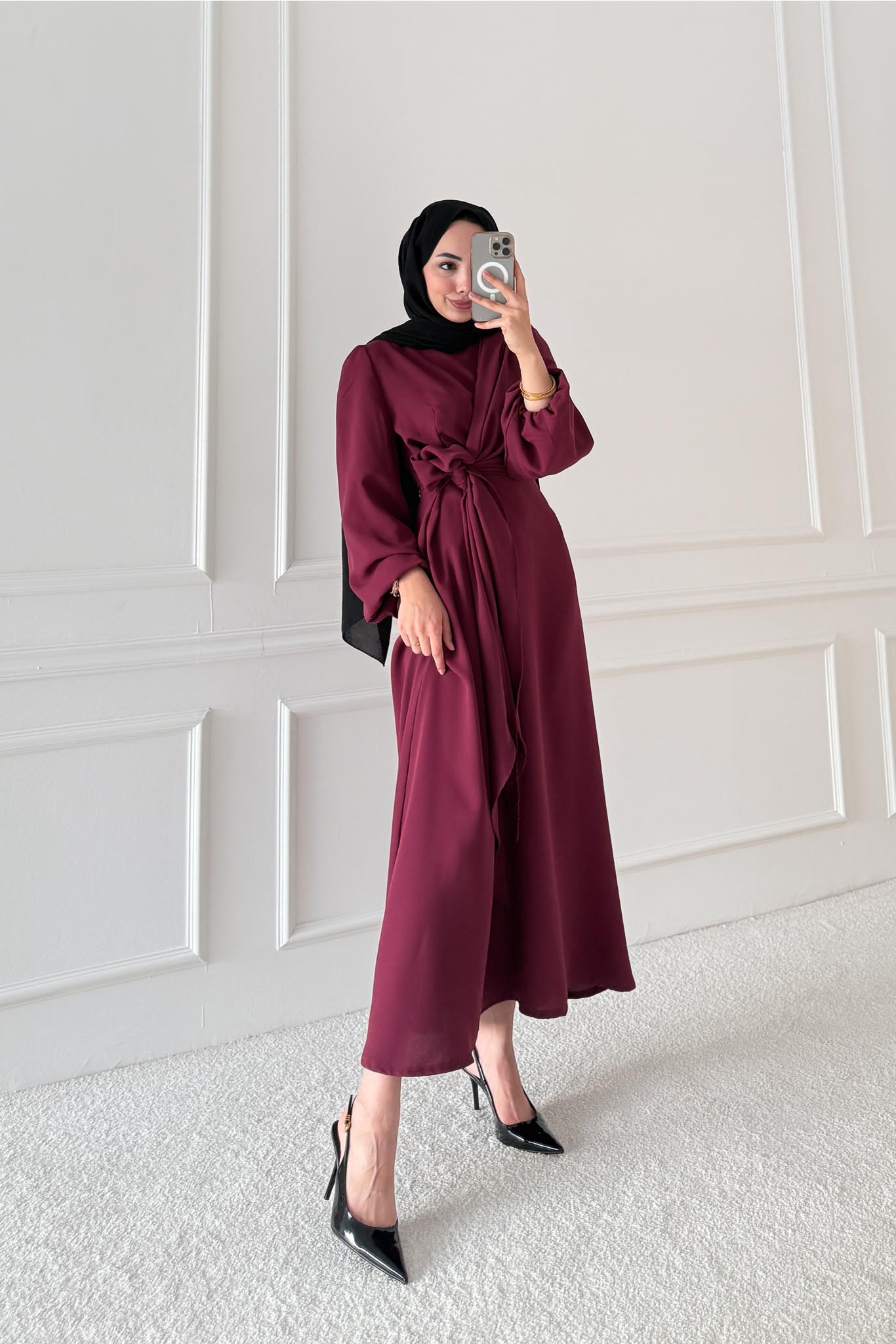 Bağlamalı Elbise Bordo