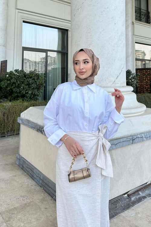 Tied Linen Skirt Beige