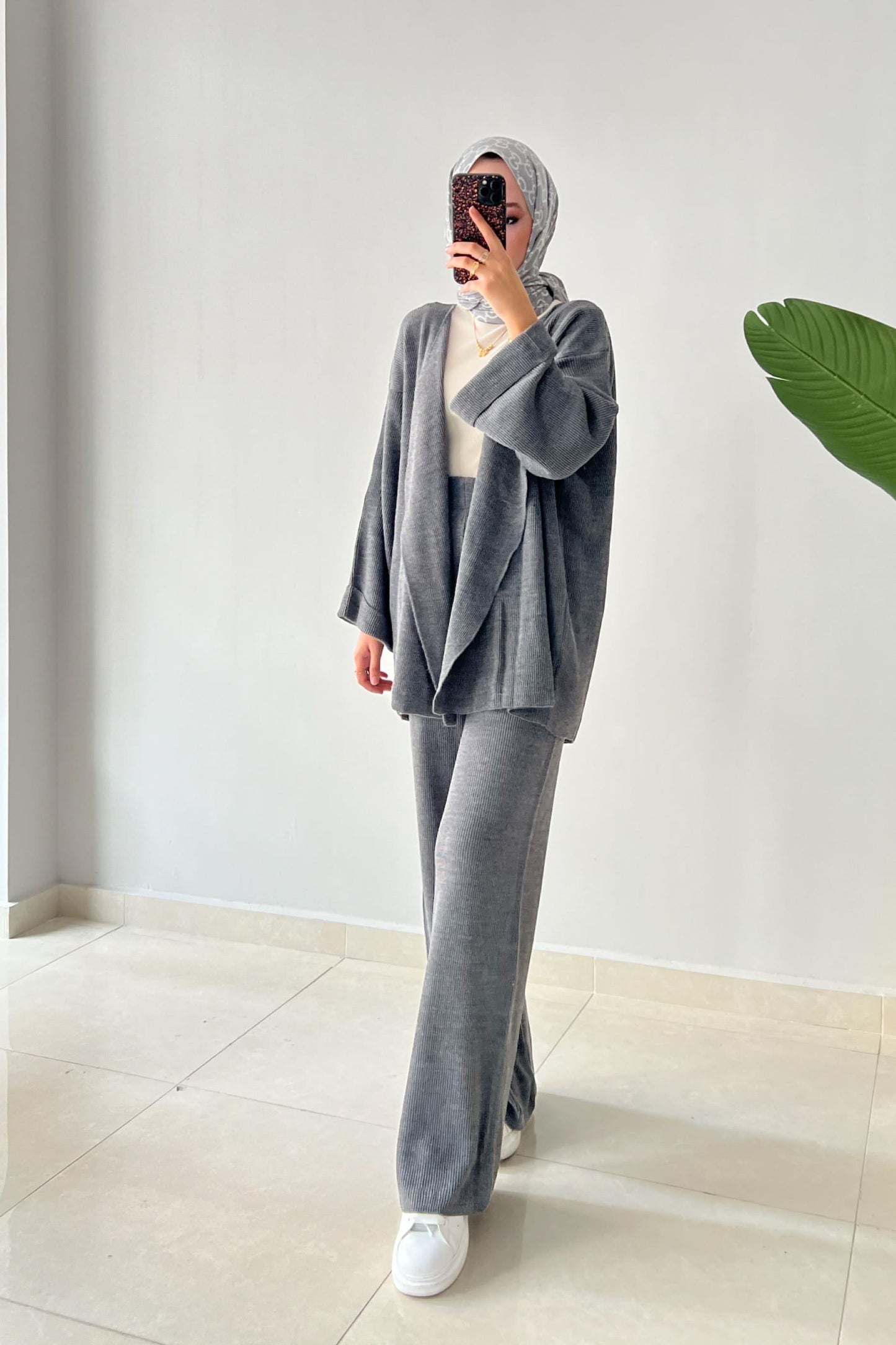 Tied Kimono Set Anthracite