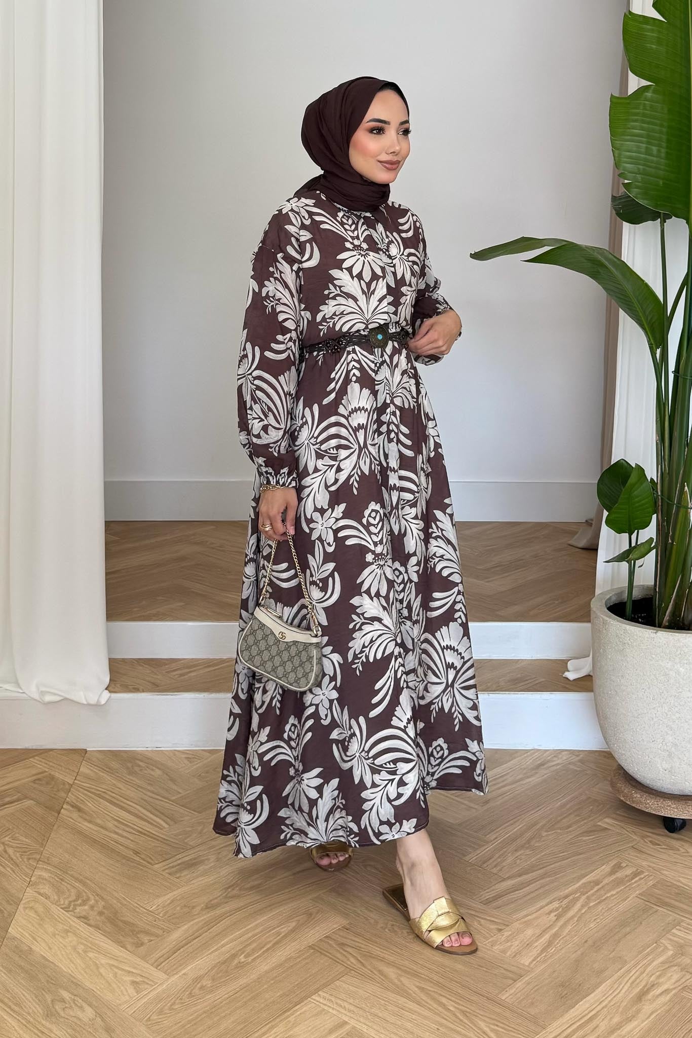 Beyme Yapraklı Elbise Mürdüm