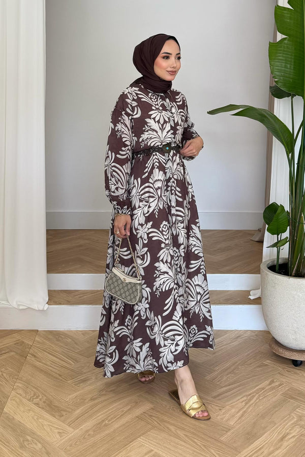 Beyme Yapraklı Elbise Mürdüm