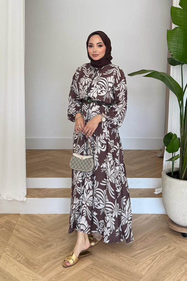 Beyme Yapraklı Elbise Mürdüm