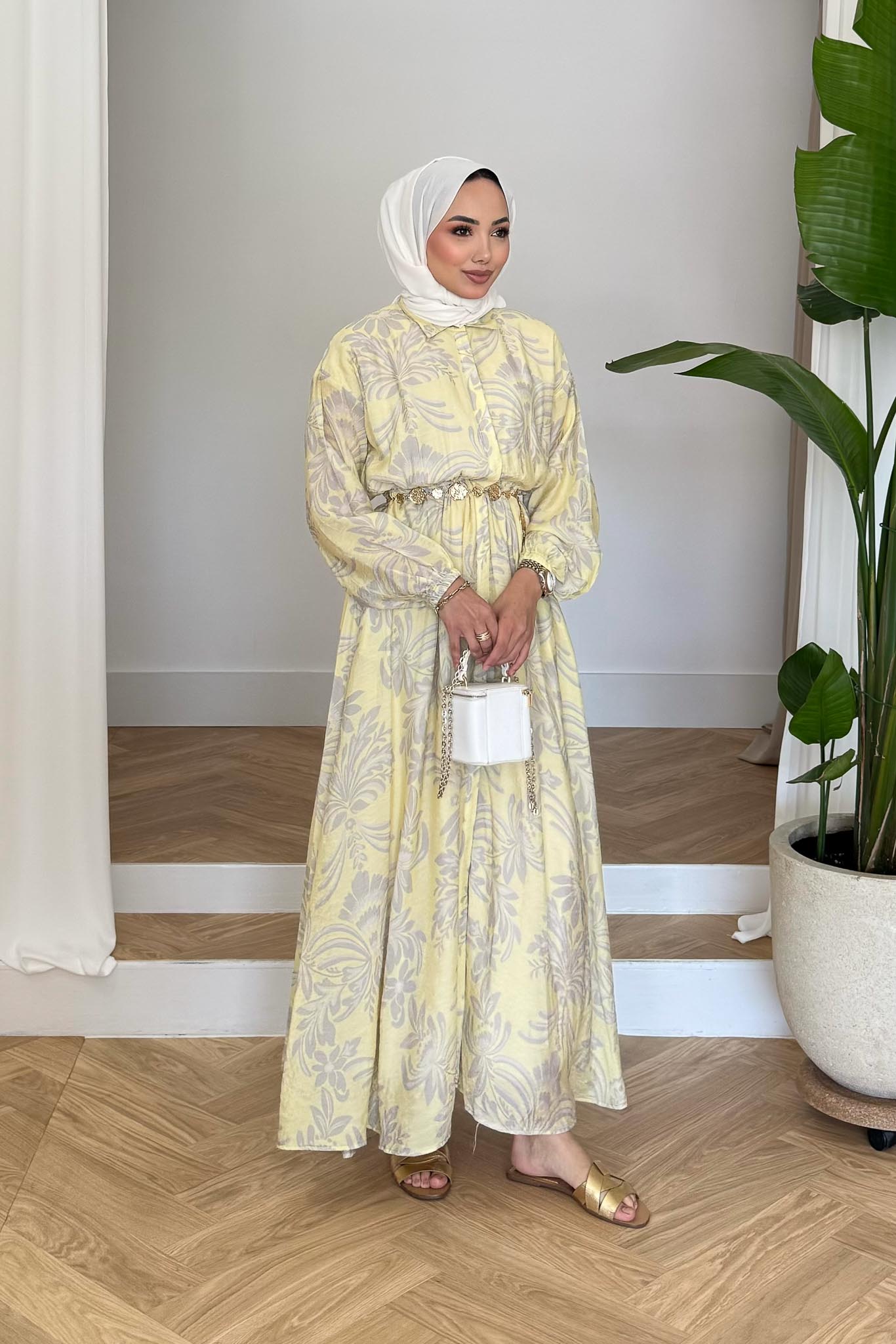 Beyme Yapraklı Elbise Sarı