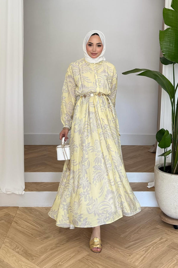 Beyme Yapraklı Elbise Sarı
