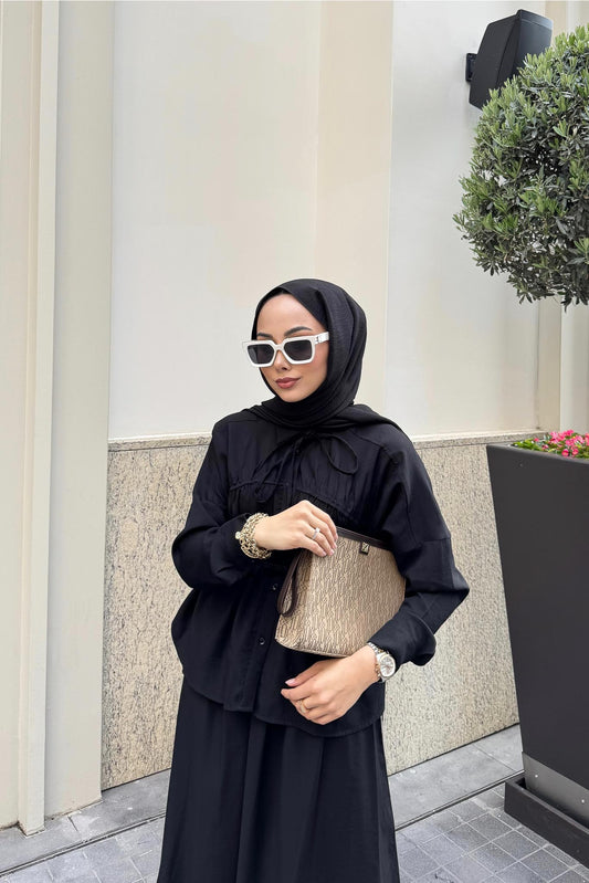 Şerit Detaylı Takım Siyah