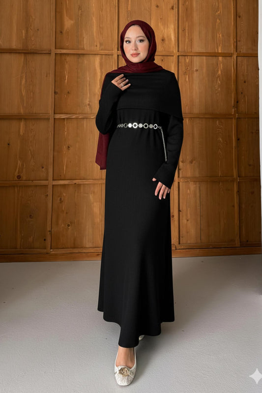 Bondi Şallı Elbise Siyah