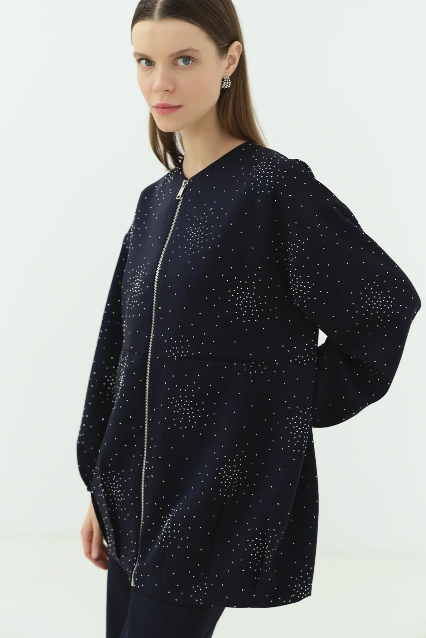 Woven Tweed Skirt Suit Navy Blue