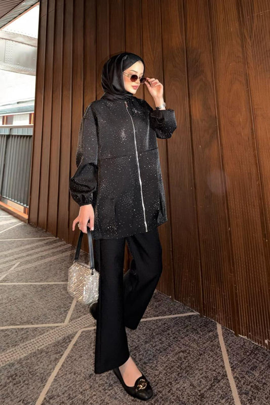 Burgonya Taşlı Takım Siyah