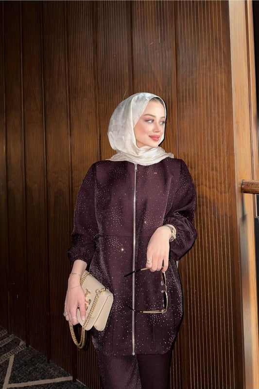 Burgonya Taşlı Takım Mürdüm