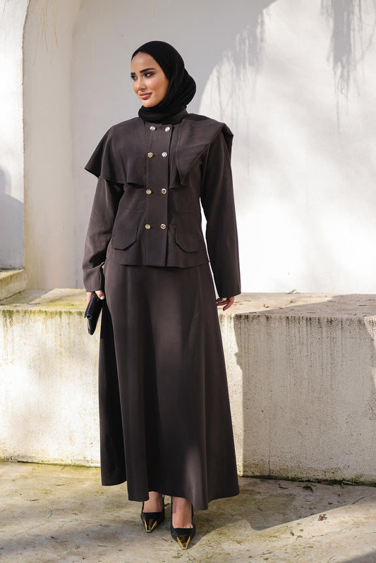 Volan Düğmeli Takım Kahverengi