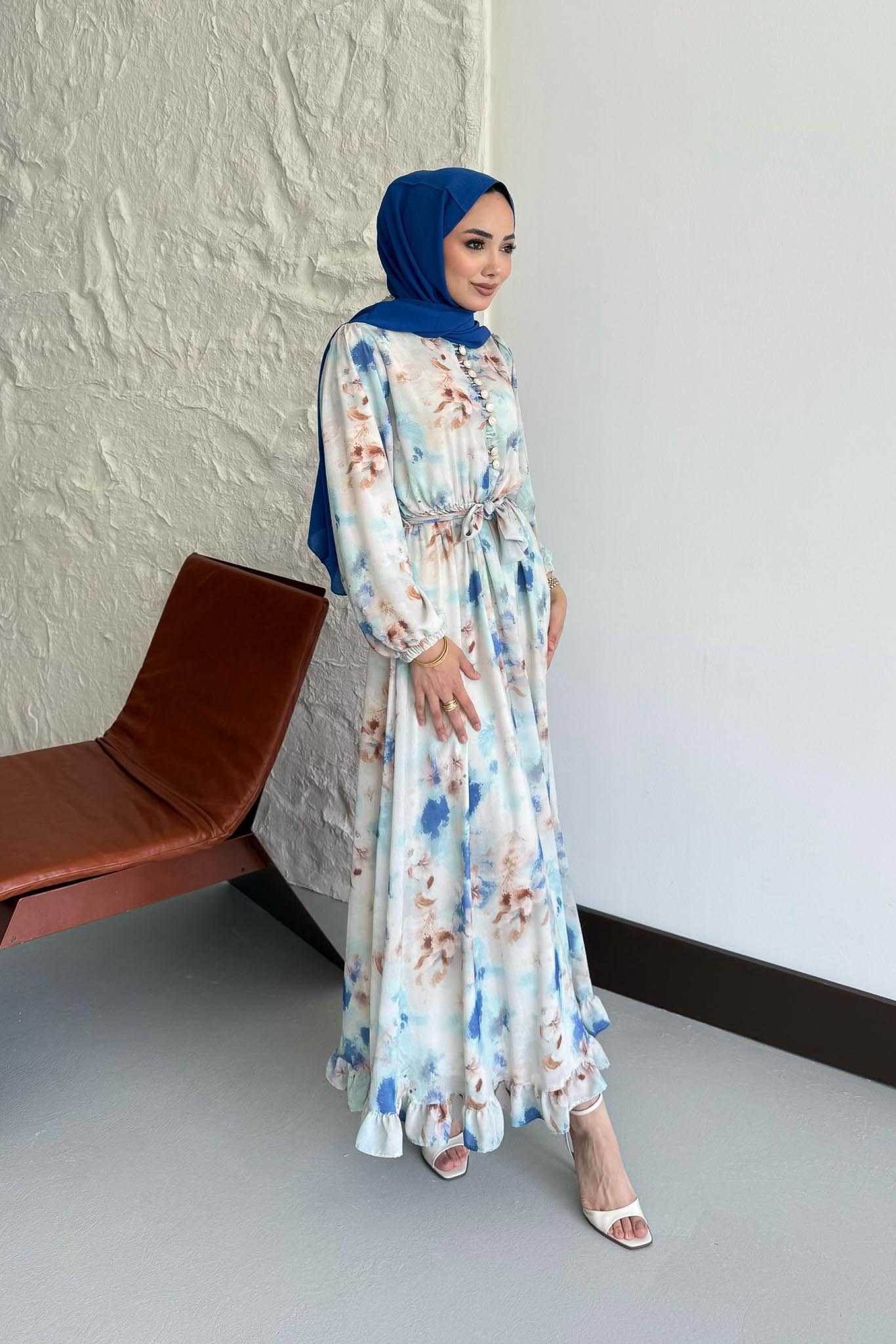 Soft Desenli Elbise Mavi