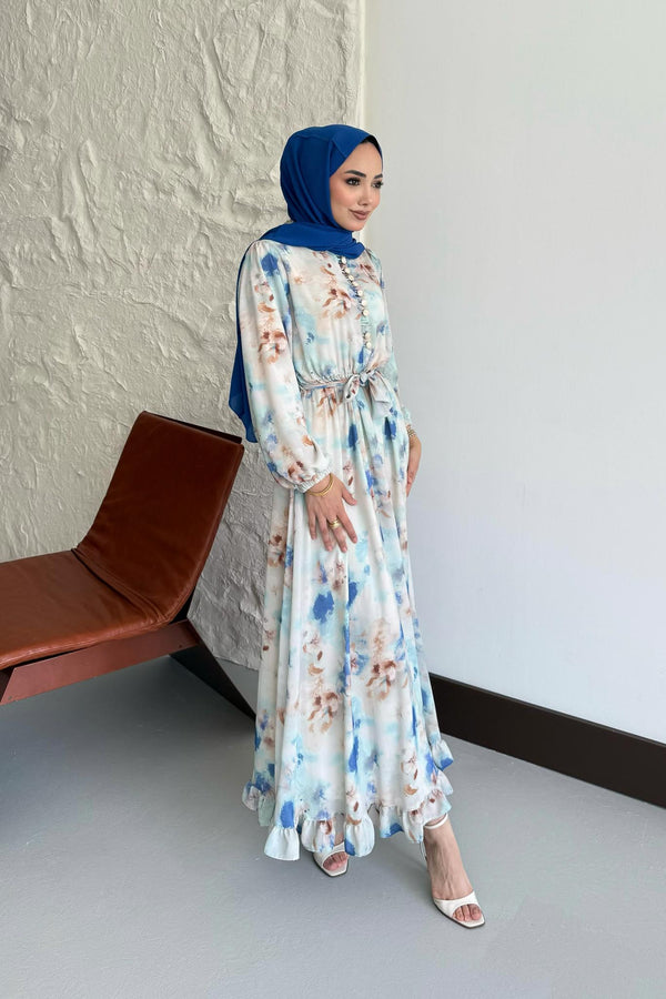 Soft Desenli Elbise Mavi