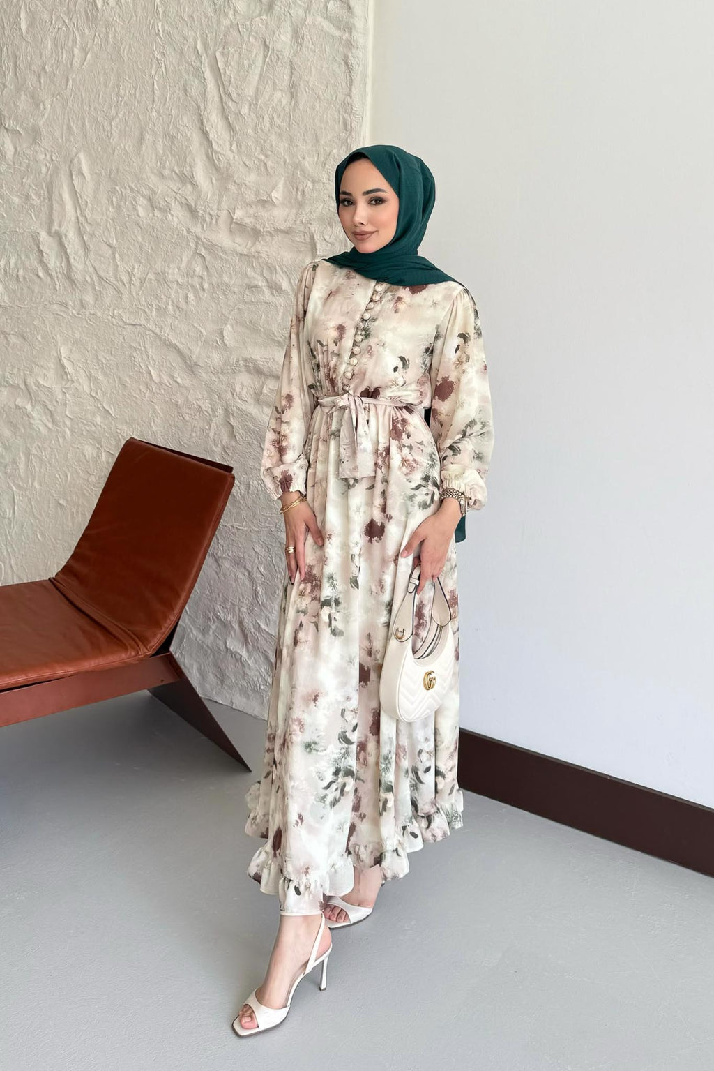 Soft Desenli Elbise Kahverengi