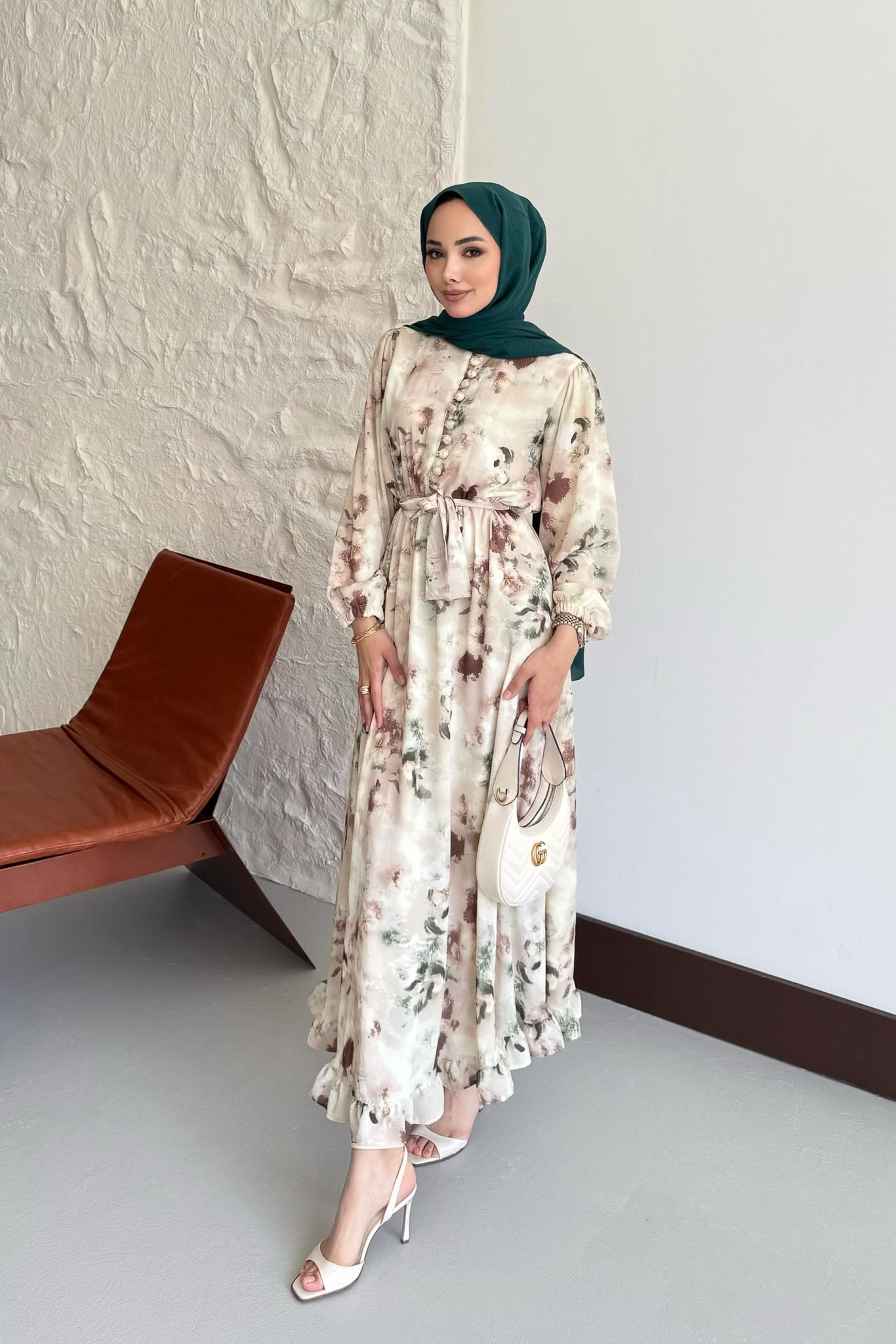 Soft Desenli Elbise Kahverengi