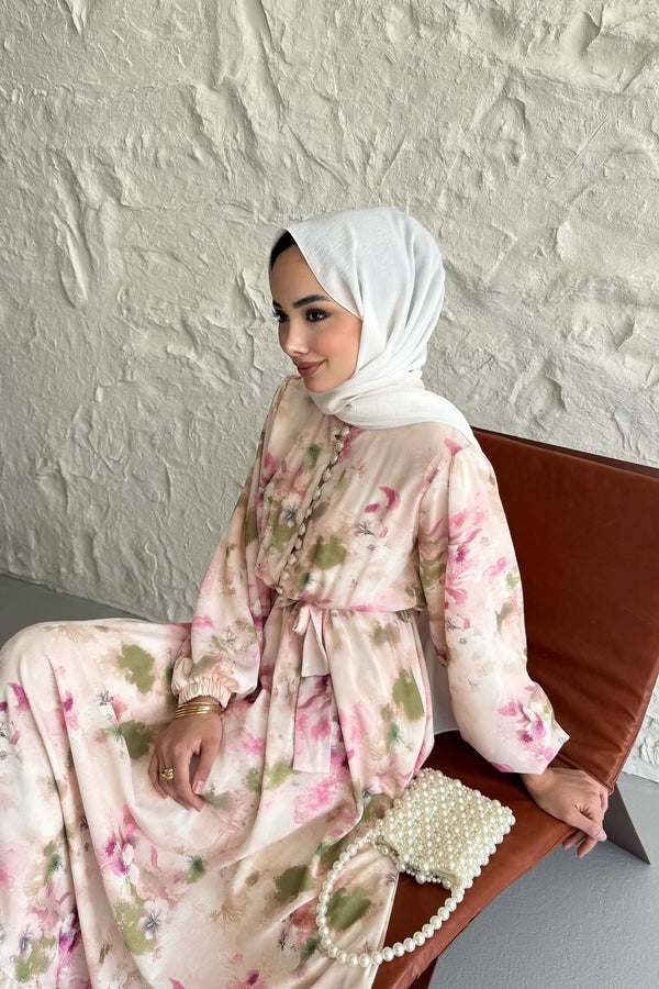 Soft Desenli Elbise Pudra
