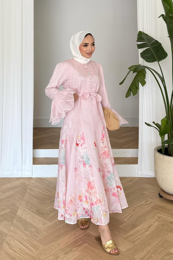 Nazen Çiçekli Elbise Pembe