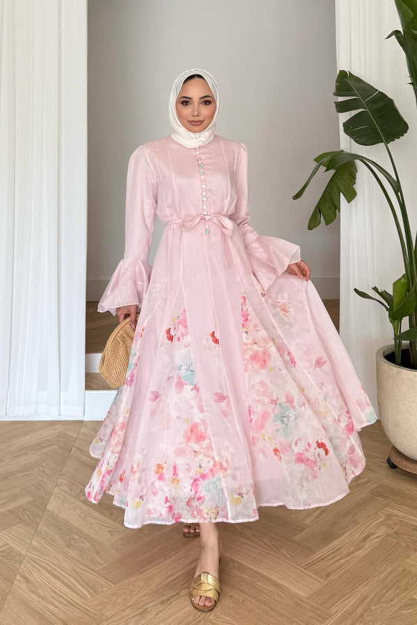 Nazen Çiçekli Elbise Pembe