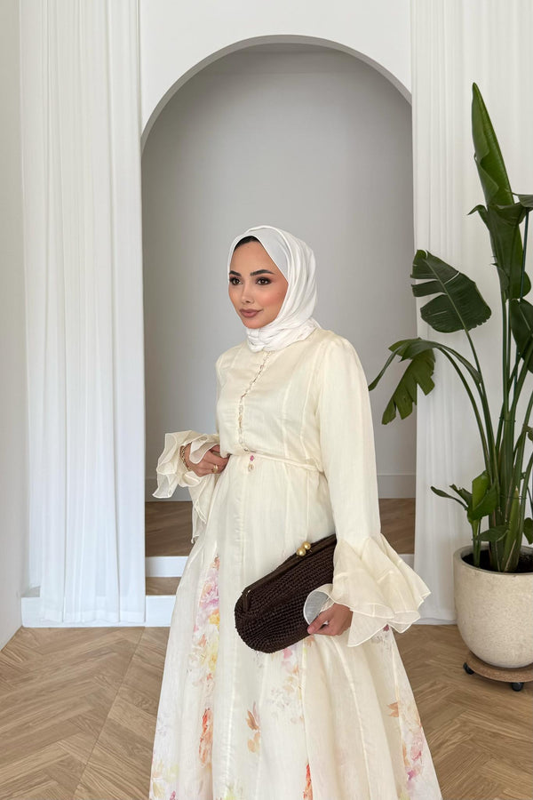 Nazen Çiçekli Elbise Sarı
