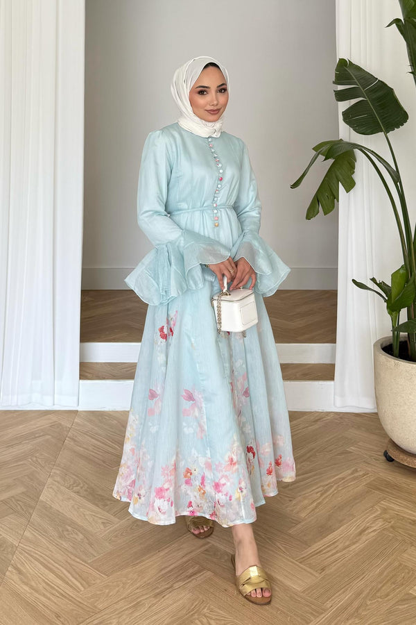 Nazen Çiçekli Elbise Mavi