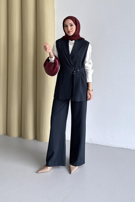 Lorasse Çizgili Takım Lacivert