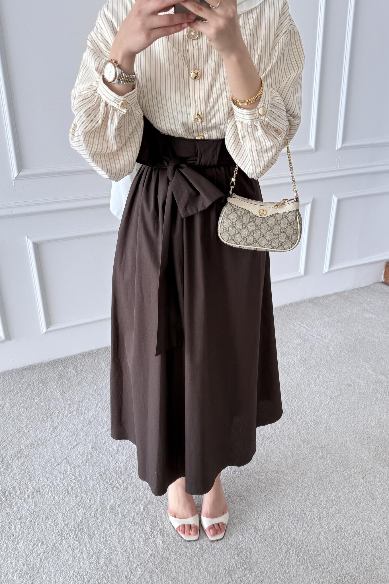 Çizgili Etekli Takım Kahverengi