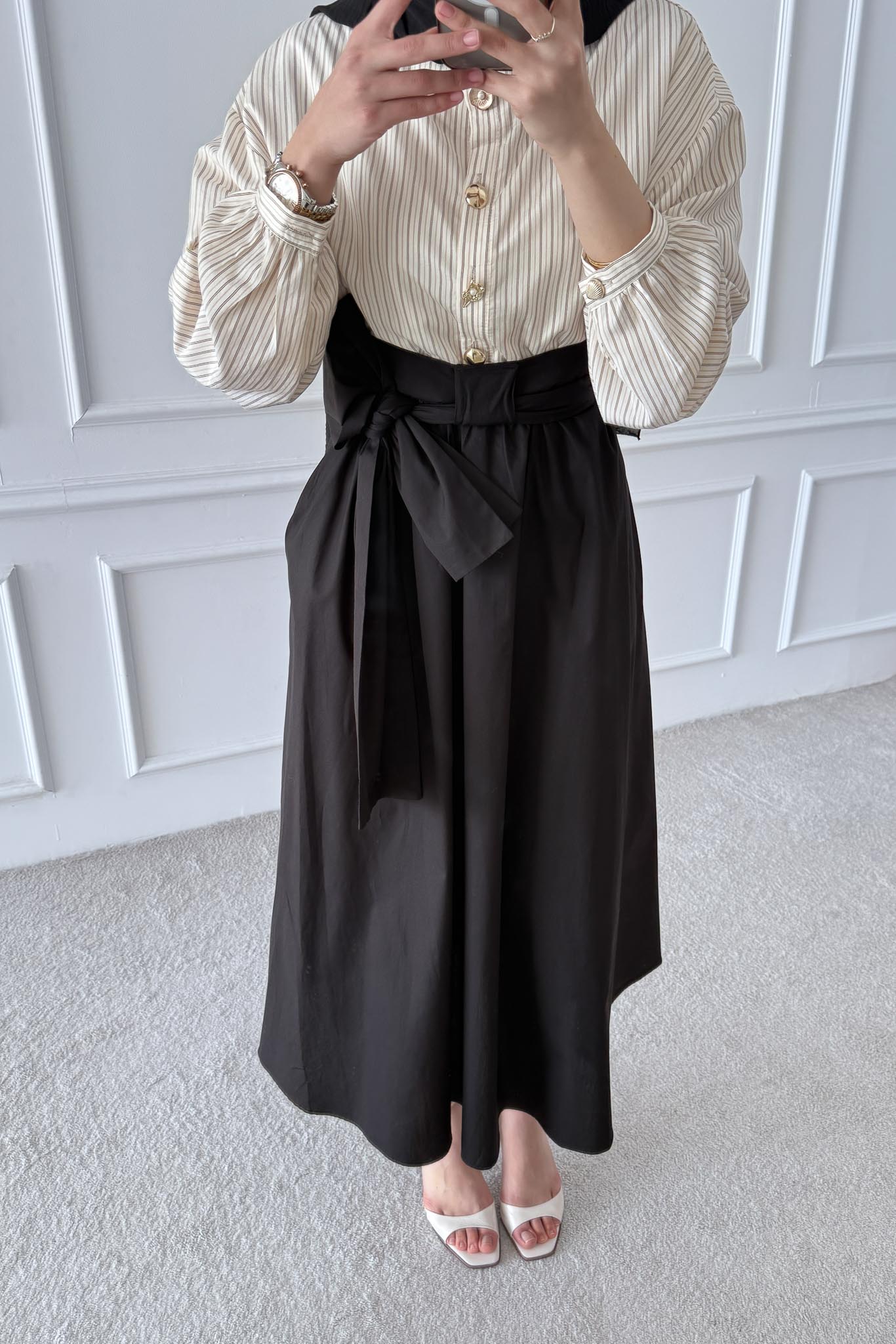 Çizgili Etekli Takım Siyah