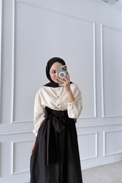 Çizgili Etekli Takım Siyah