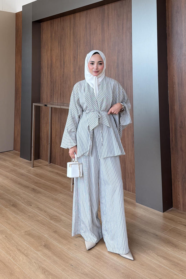 Milda Çizgili Takım Gri
