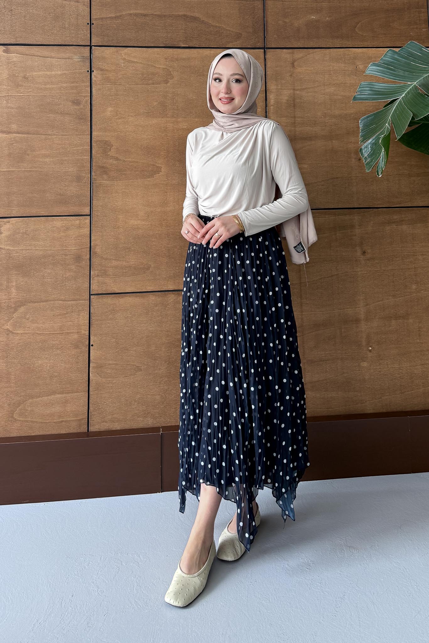 Puantiye Desenli Etek Lacivert