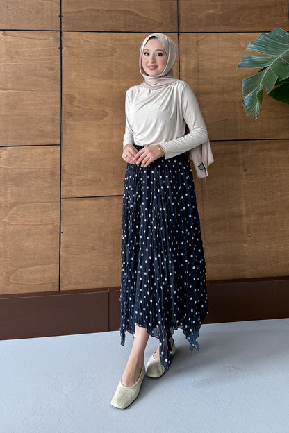 Puantiye Desenli Etek Lacivert