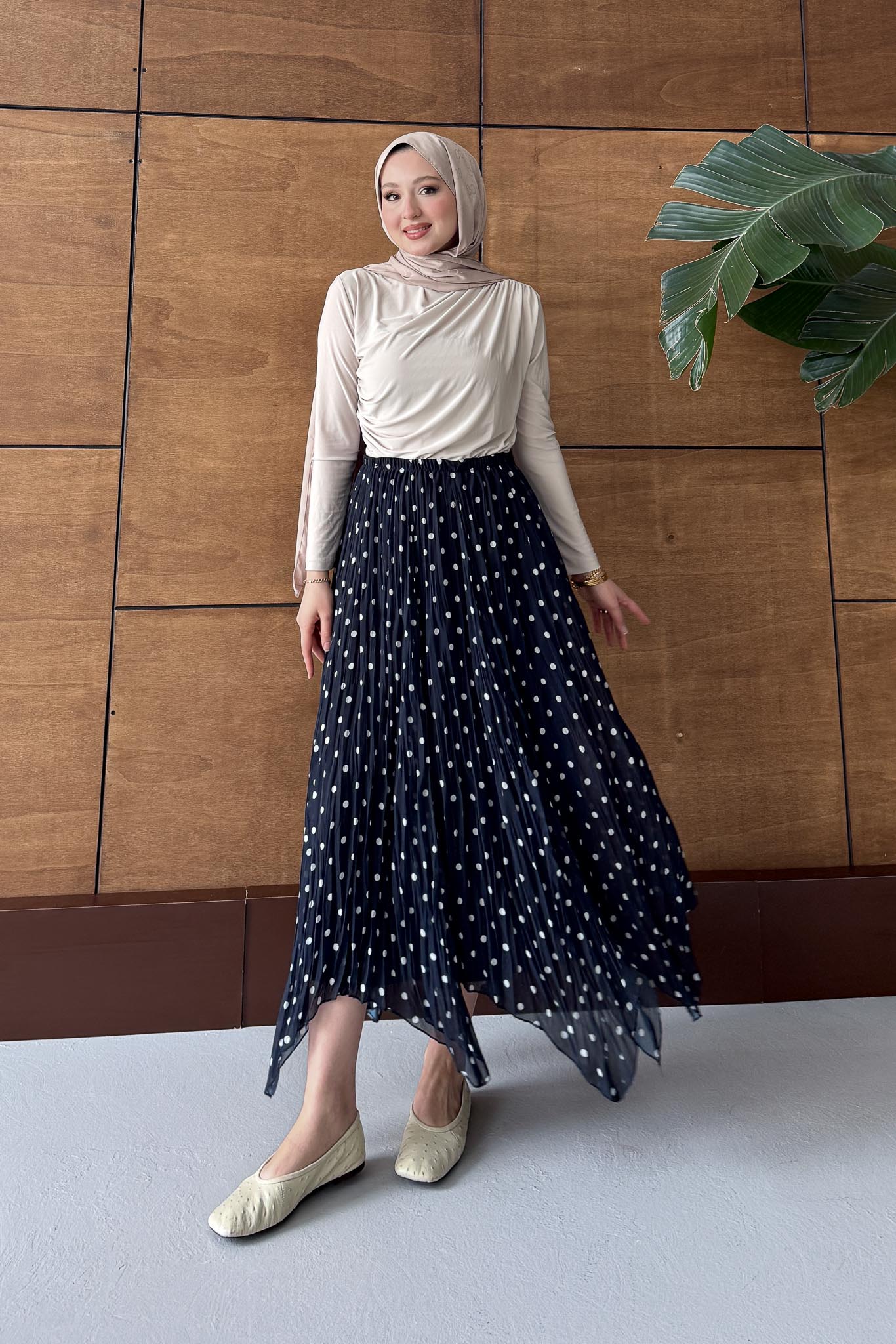 Puantiye Desenli Etek Lacivert