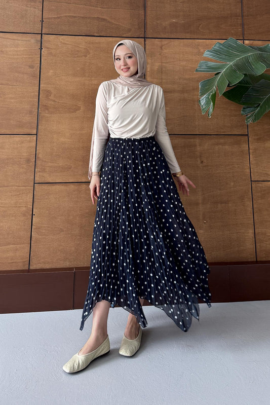 Puantiye Desenli Etek Lacivert