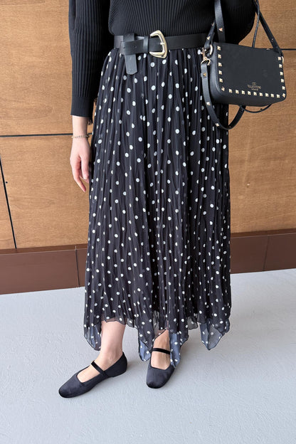 Puantiye Desenli Etek Siyah