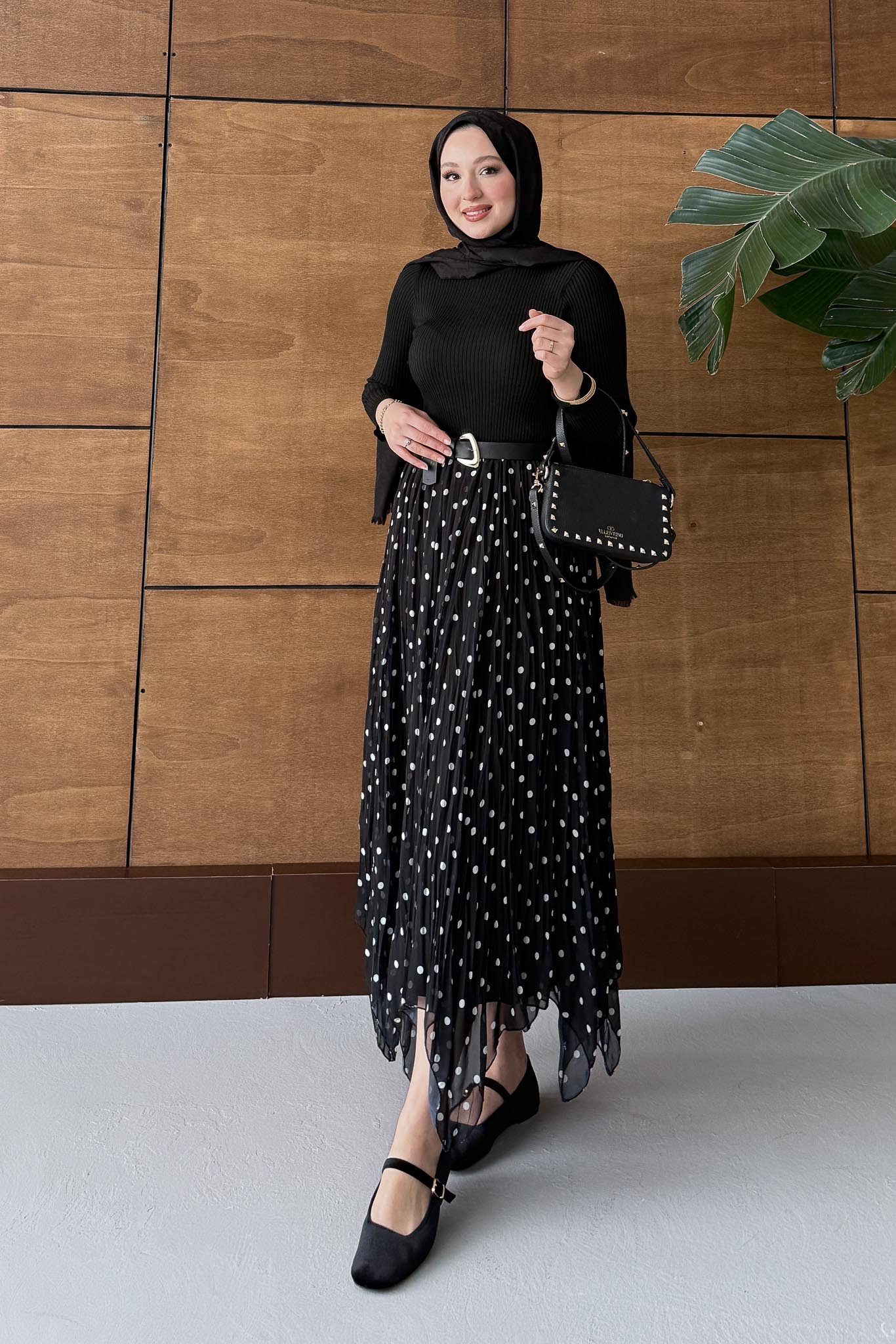 Puantiye Desenli Etek Siyah