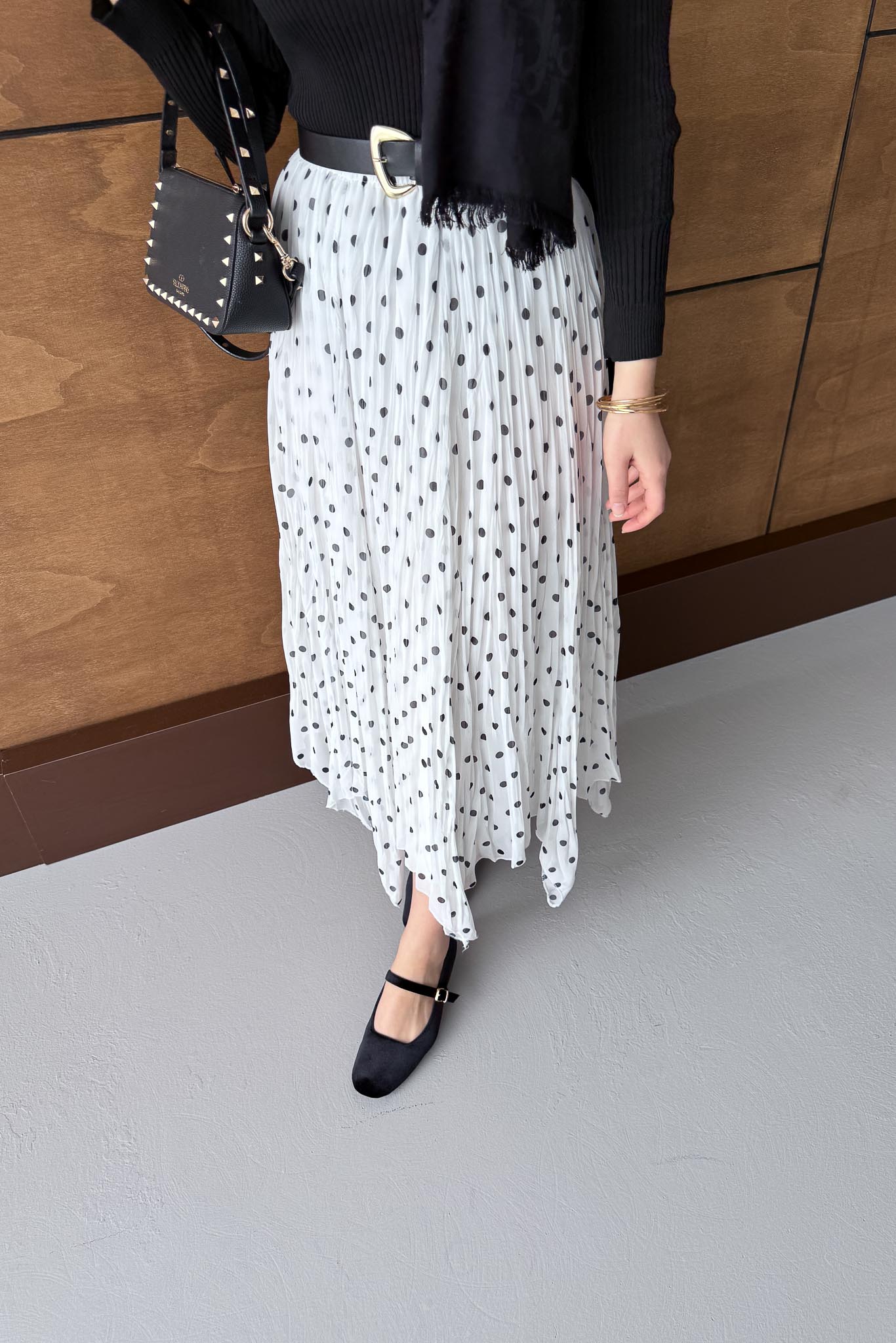 Puantiye Desenli Etek Ekru