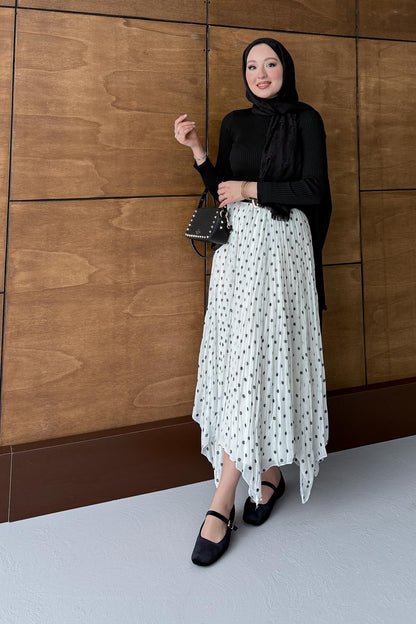 Puantiye Desenli Etek Ekru