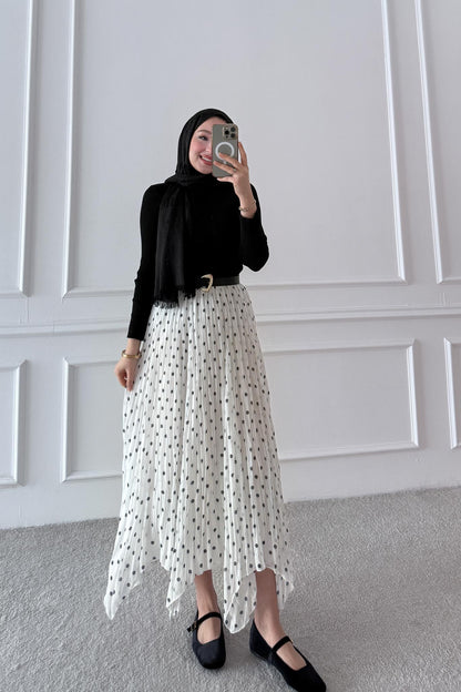 Puantiye Desenli Etek Ekru