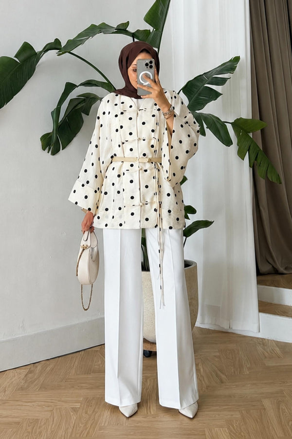 Puantiyeli Kimono Ceket Ekru