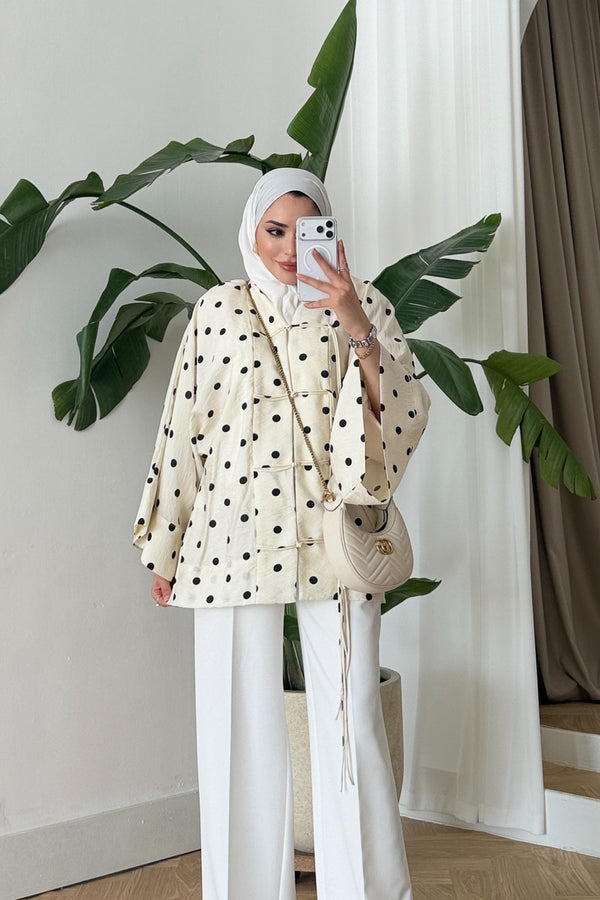 Puantiyeli Kimono Ceket Ekru
