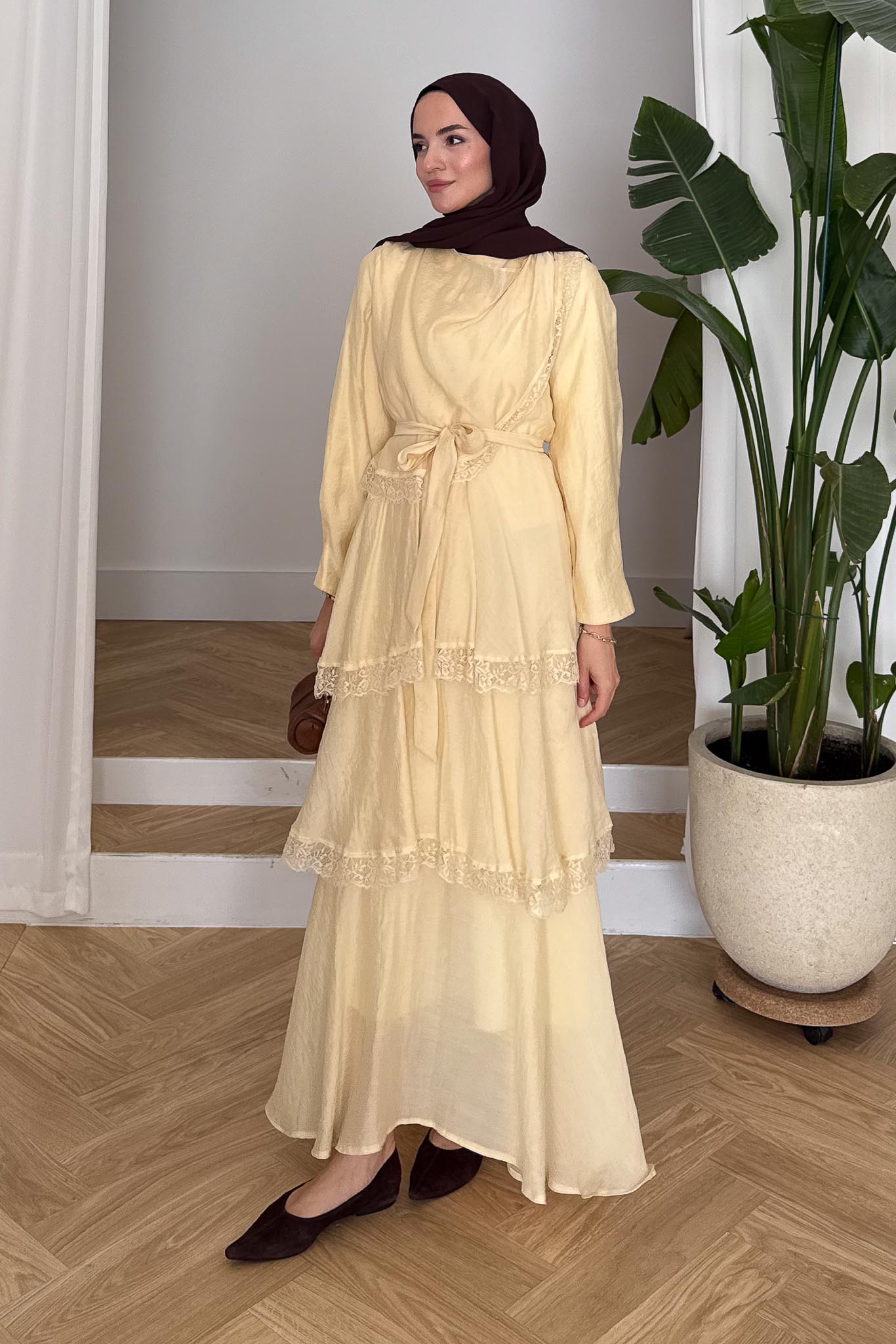 Serena Güpürlü Elbise Sarı