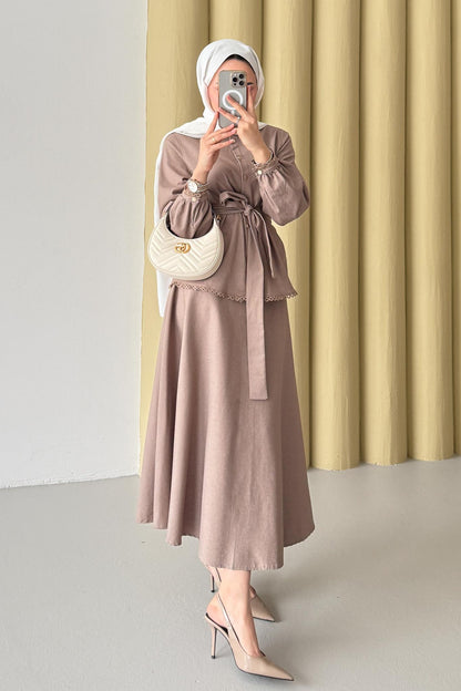 Güpür Detaylı Kot Takım Bej