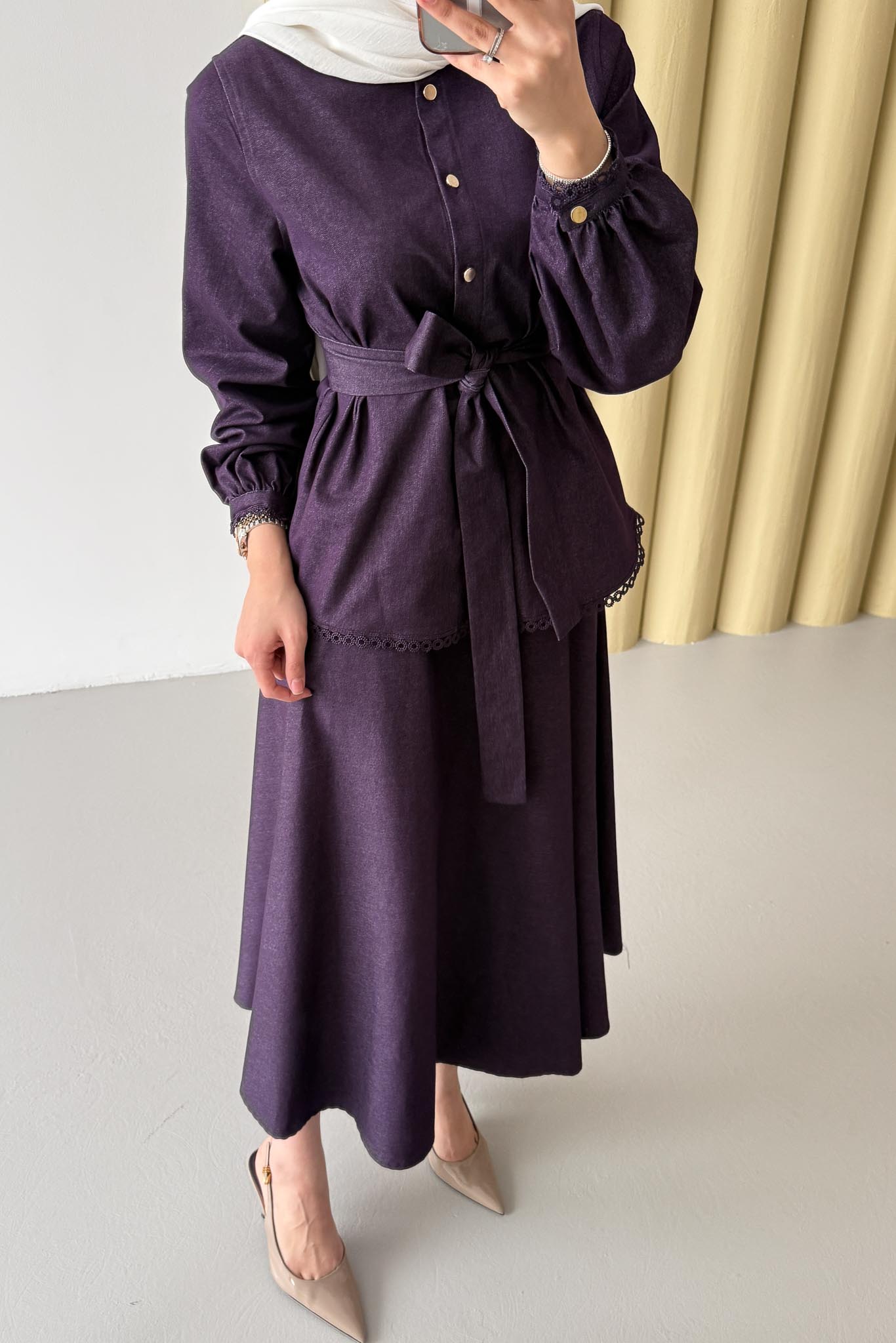 Güpür Detaylı Kot Takım Mor