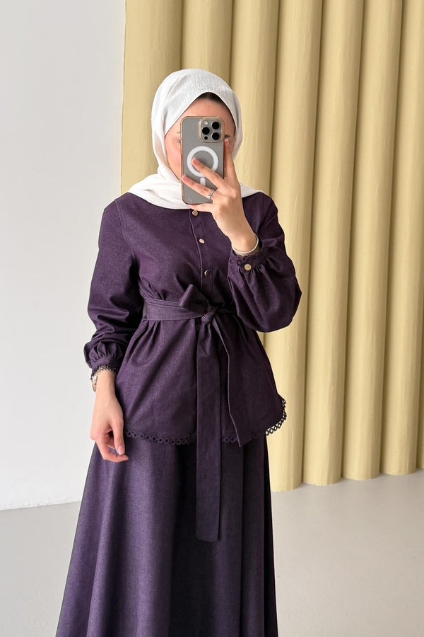 Woven Tweed Skirt Suit Navy Blue