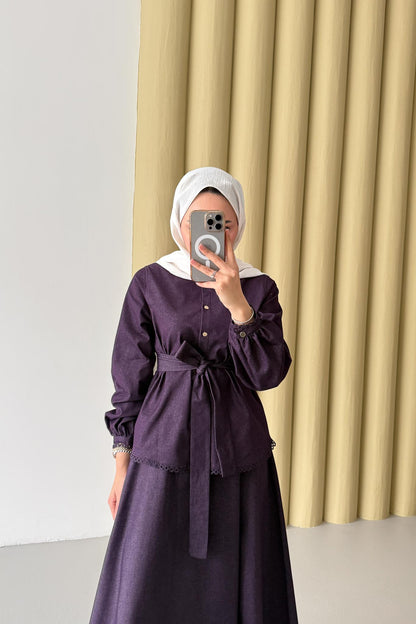 Güpür Detaylı Kot Takım Mor