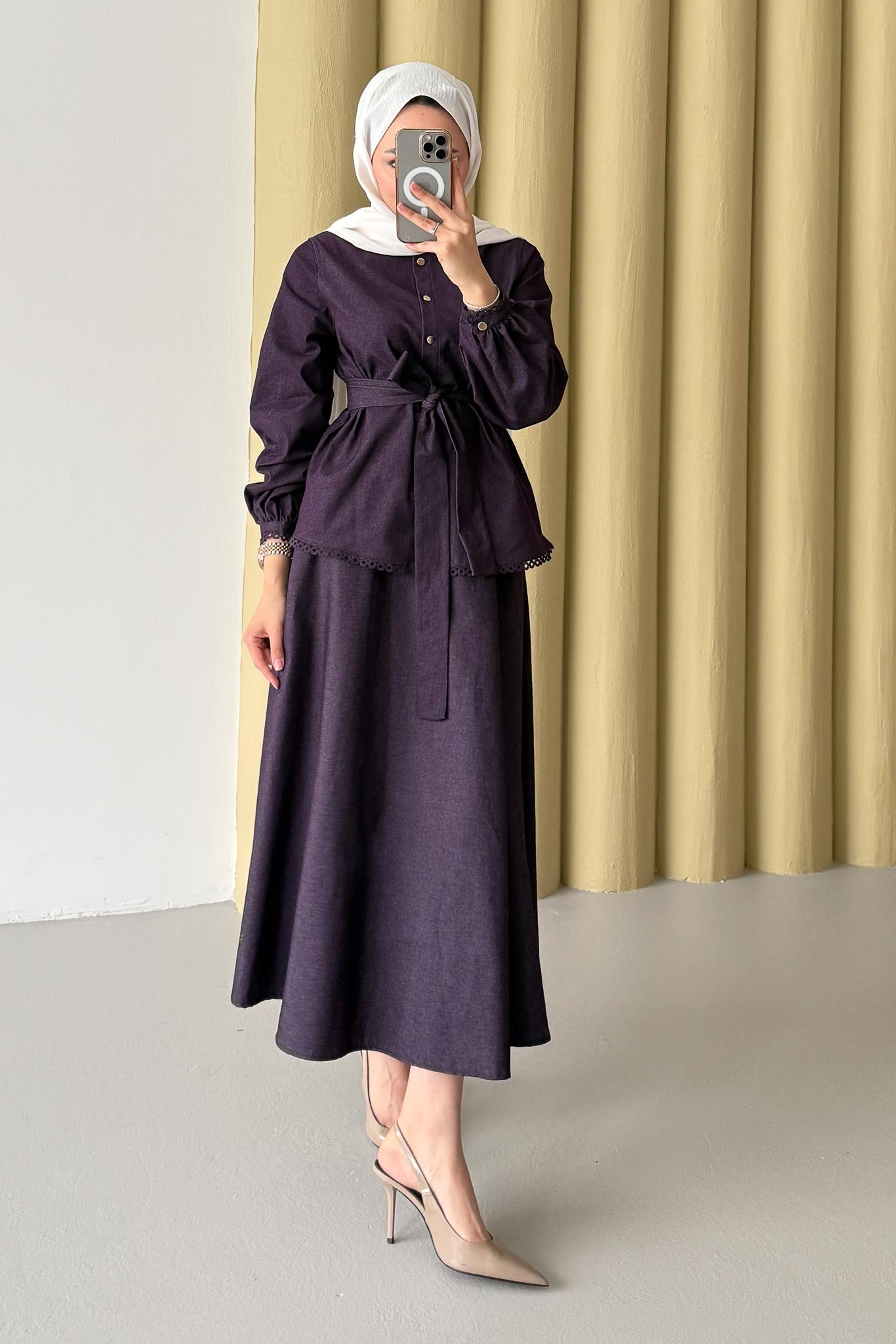 Güpür Detaylı Kot Takım Mor