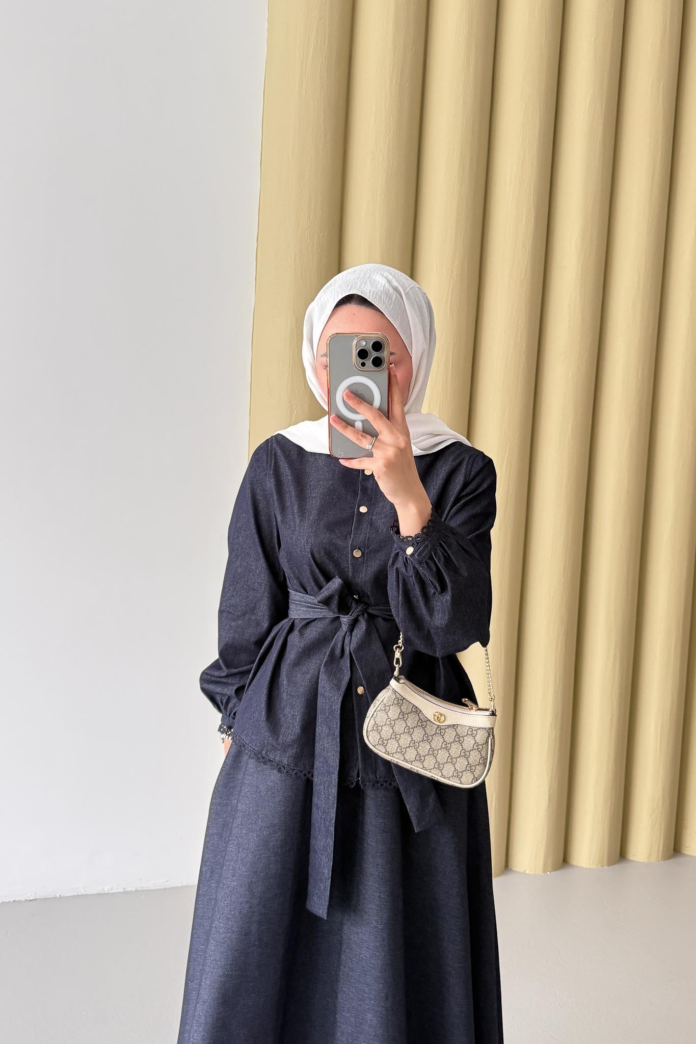 Woven Tweed Skirt Suit Navy Blue